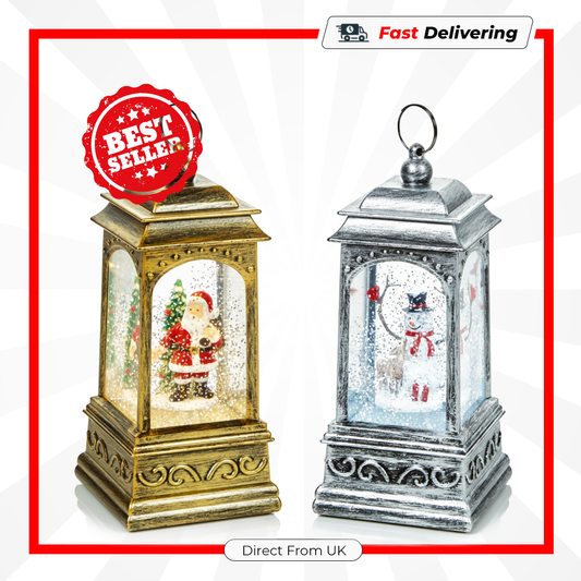 Premier 21cm Glitter Spinner Lantern Santa & Snowman Christmas Decoration