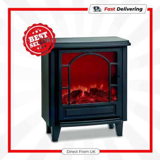 Premier Black Fireplace Ornament 21cm Battery Operated LED Flame with Timer