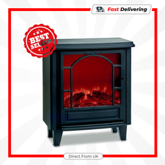 Premier Black Fireplace Ornament 21cm Battery Operated LED Flame with Timer