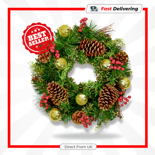 Premier 40cm Gold Dressed Christmas Wreath Elegant Festive Door Decoration