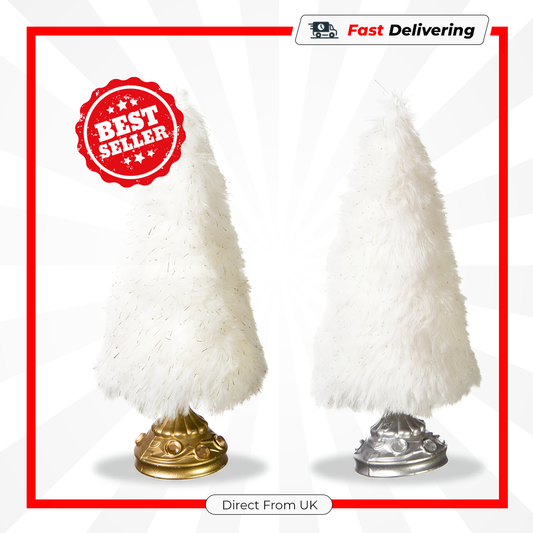Premier 15cm Cream Fur Christmas Tree Table Ornament Elegant Festive Decor