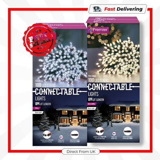Premier 100 LED White Connectable Christmas String Lights Indoor Outdoor