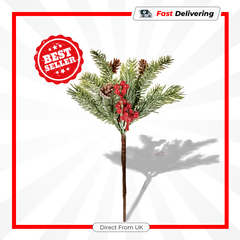 Premier 32cm Cone & Berry Pick Christmas Decoration Rustic Festive Accent