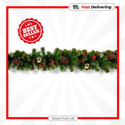 Premier 1.8m Gold Dressed Christmas Garland Festive Holiday Decoration
