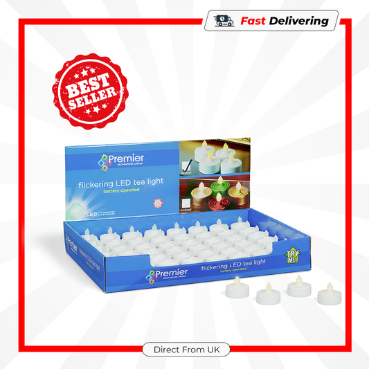Premier Flickering LED Tealight Candles Realistic Flame Battery Operated