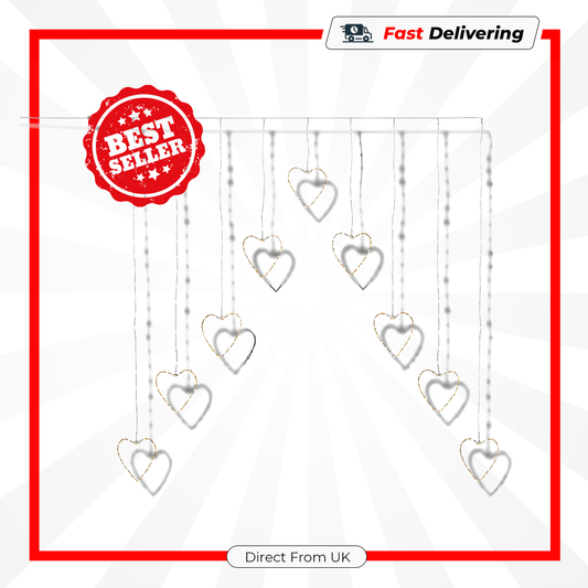 Premier 1.2m Heart V Curtain Light 303 Warm White LEDs Christmas Decor