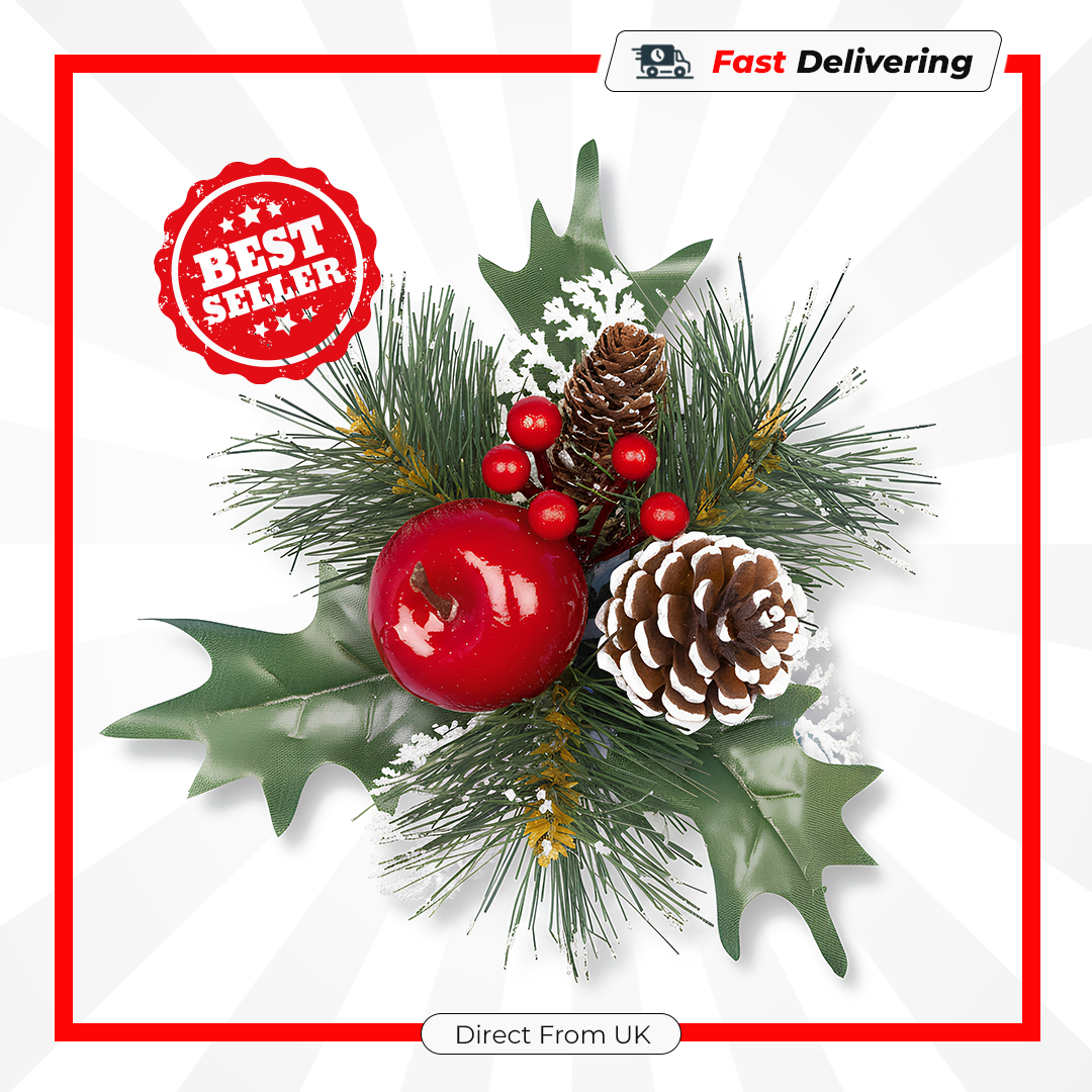 Premier Frosted Pine Cone & Apple Pick Christmas Floral Decoration 30cm