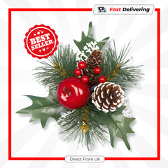 Premier Frosted Pine Cone & Apple Pick Christmas Floral Decoration 30cm