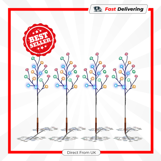 Premier Lotus Path Lights 80 LED Multi Colour 60cm Set of 4 Garden Decor