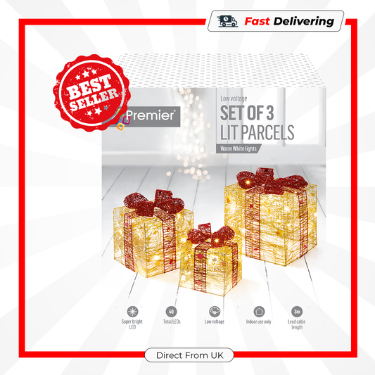 Premier Gold & Red Christmas Parcels LED String Lights 40 Warm White LEDs