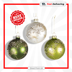 Premier Glass Bauble 80mm Flower Glitter Christmas Tree Decoration