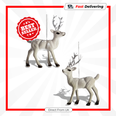 Premier 11.5cm Grey Flocked Deer Ornament Elegant Christmas Table Decoration