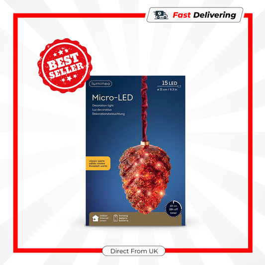 Lumineo 15cm Red Pinecone Micro LED Light Classic Warm Christmas Decoration