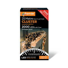 2000 LED Multi Action Supabrights Cluster Lights Vintage Gold Green Cable Timer