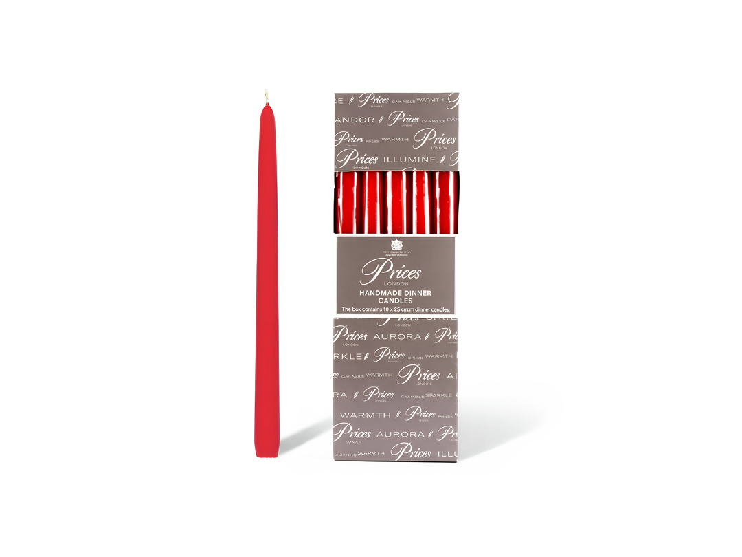 Price's Candles Venetian Red Dinner Candles 10" Pack of 10 Elegant Taper Set