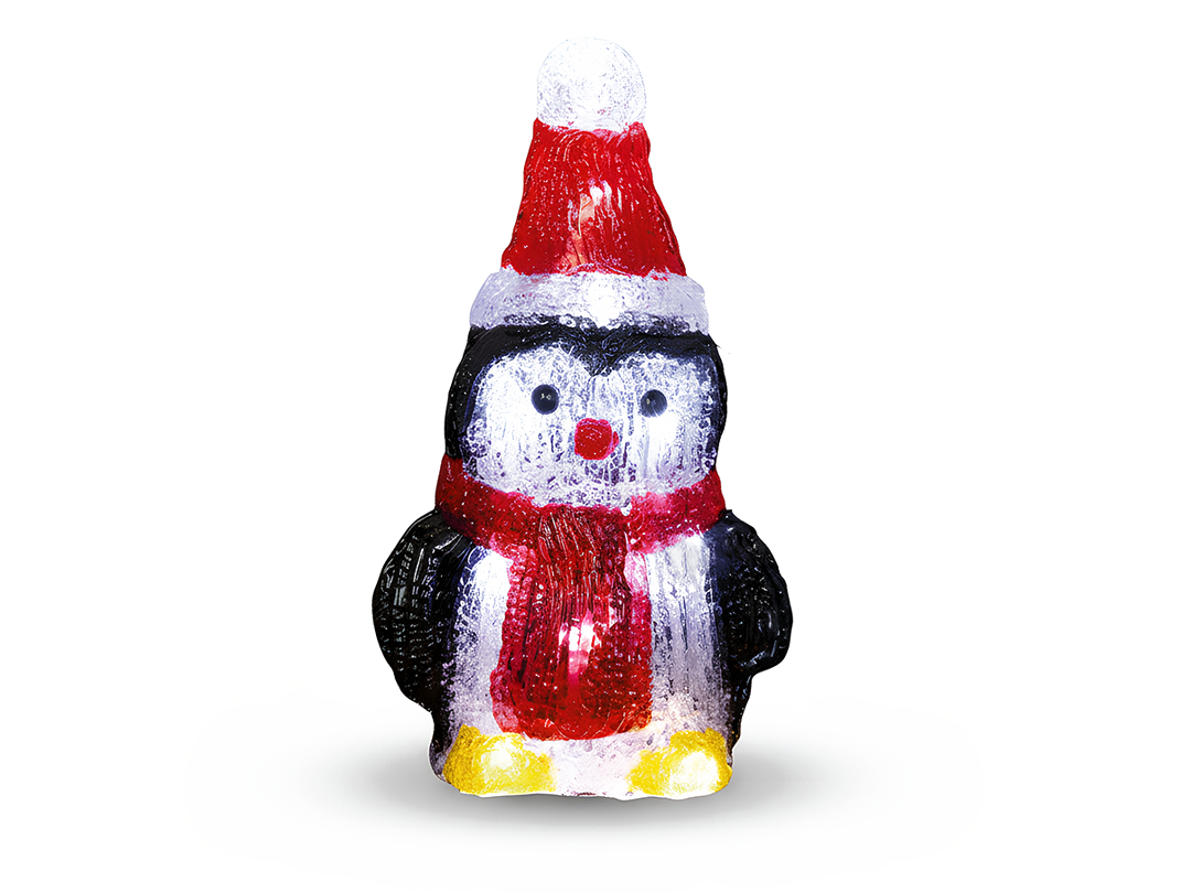 Premier Battery Operated Acrylic Penguin 10 LED Christmas Decoration 19cm