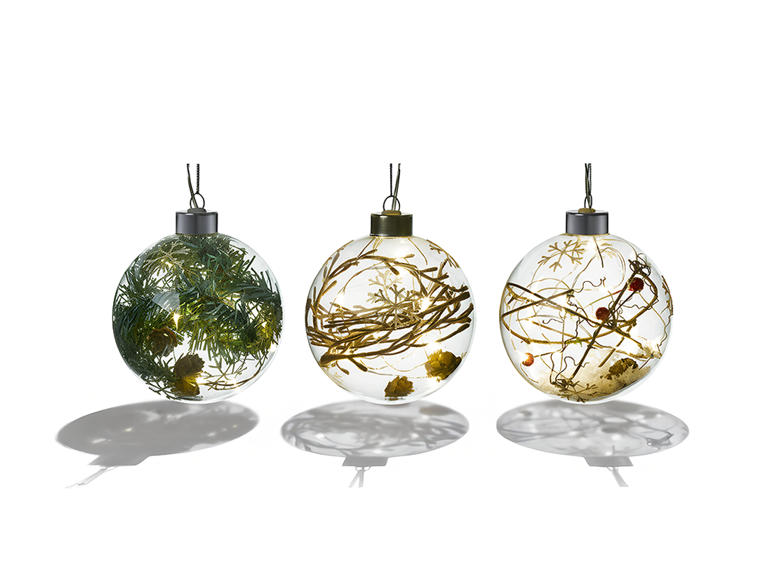 Premier Lit Glass Bauble Warm White 10 LED Christmas Decoration 10cm