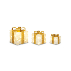Premier 3 Piece LED Glitter Parcels Cream & Gold Christmas Decoration Set