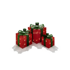 Premier 3 Piece LED Glitter Parcels Cream & Gold Christmas Decoration Set