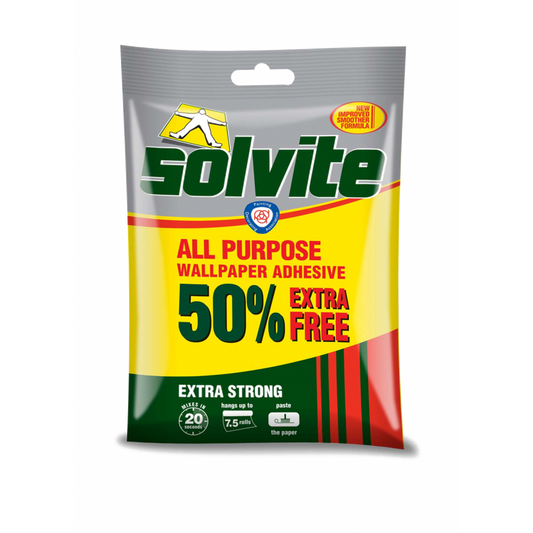 Solvite All Purpose Wallpaper Adhesive 5 Roll + 50% Extra Free Strong Bond