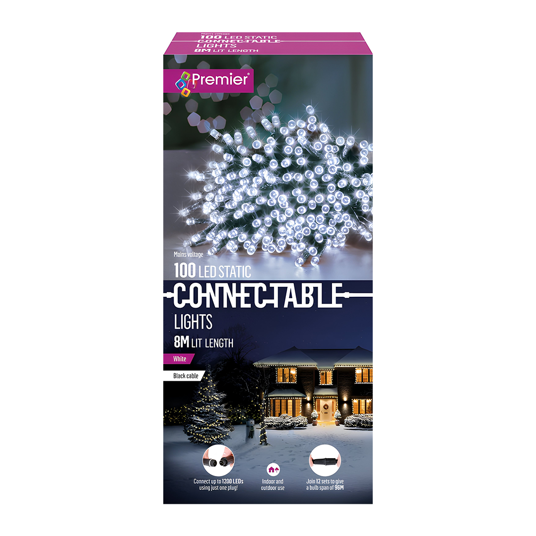 Premier 100 LED White Connectable Christmas String Lights Indoor Outdoor