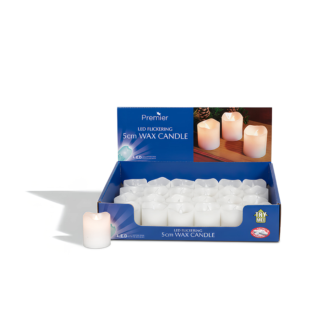 Premier 5cm Cream Flicker LED Wax Candle Realistic Flame Battery Operated
