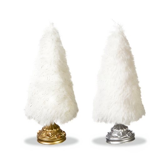 Premier 15cm Cream Fur Christmas Tree Table Ornament Elegant Festive Decor