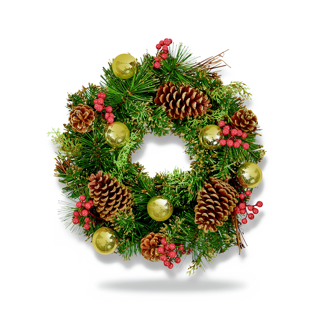 Premier 40cm Gold Dressed Christmas Wreath Elegant Festive Door Decoration
