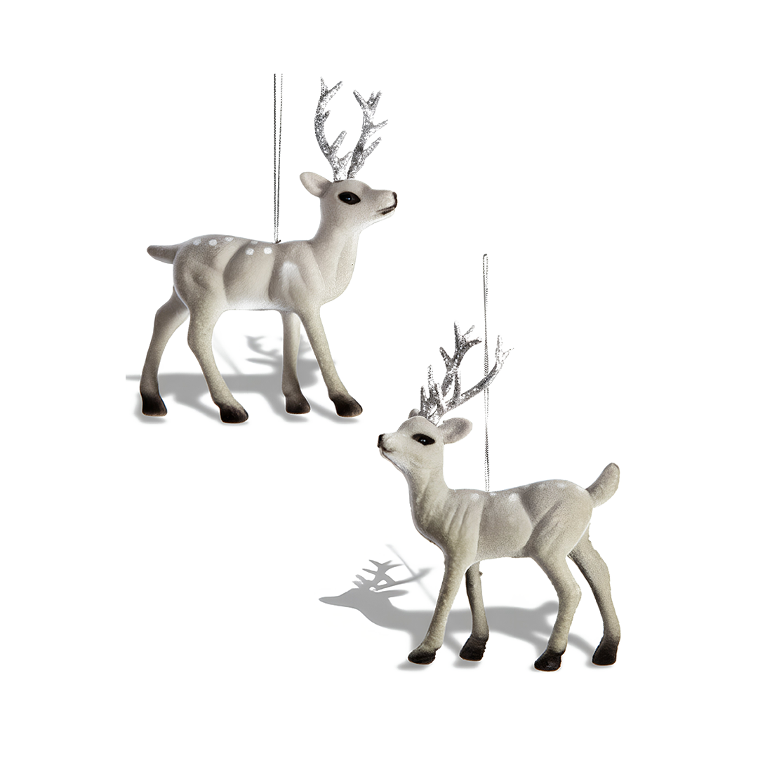 Premier 11.5cm Grey Flocked Deer Ornament Elegant Christmas Table Decoration