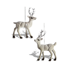 Premier 11.5cm Grey Flocked Deer Ornament Elegant Christmas Table Decoration