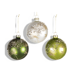 Premier Glass Bauble 80mm Flower Glitter Christmas Tree Decoration