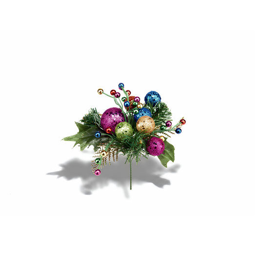 Premier Multi Coloured Glitter Ball Pick Christmas Tree Decoration