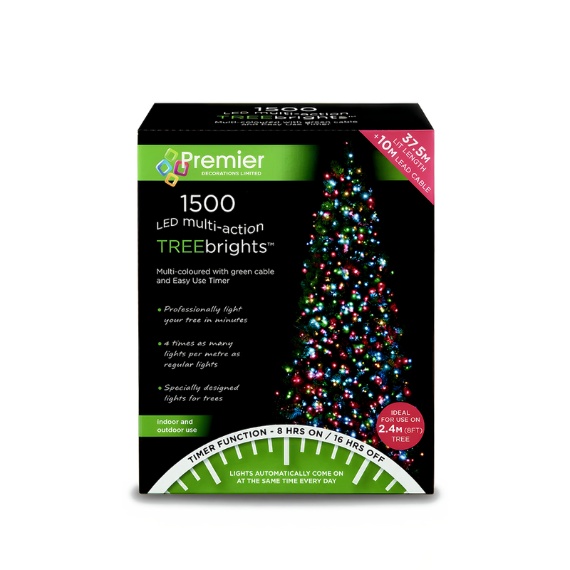 Premier 1500 LED Multi Action Treebrights With Timer Multi Green Xmas Lights