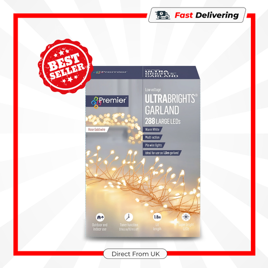 Premier Multi Action Ultra Brights Rose Gold White Garland 288 LED Xmas Lights