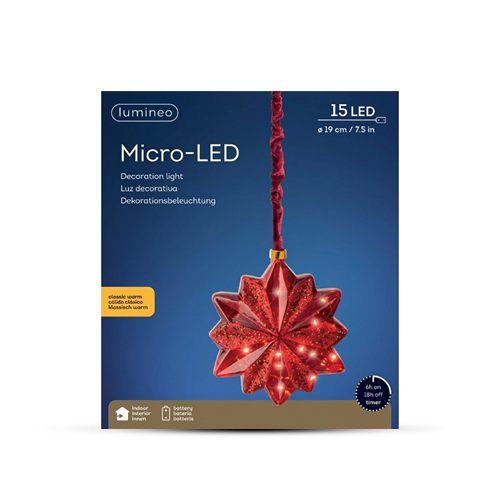 Lumineo Micro LED Star 19cm Red Christmas Decoration Classic Warm White Light