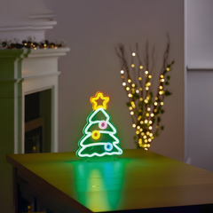 Premier Xmas Tree Neon Sign 25cm LED Table Top Christmas Holiday Light Décor