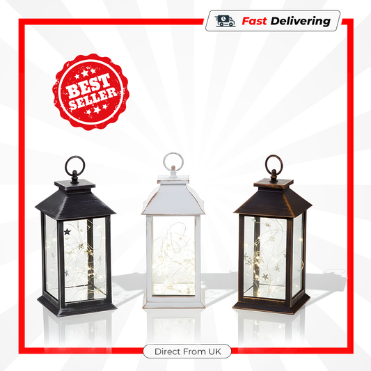 Premier 28cm Lantern with LED Light String Warm Glow Christmas Decoration