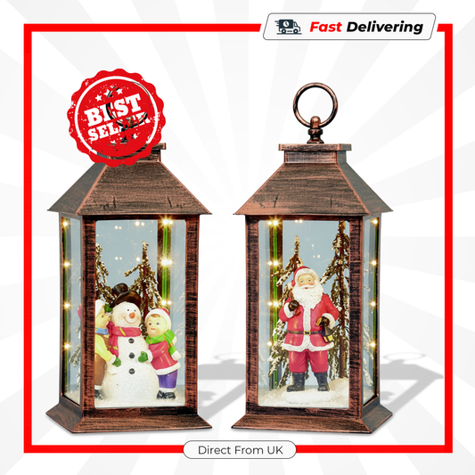 Premier Lit Lantern Santa & Snowman 35cm Christmas LED Water Spinner