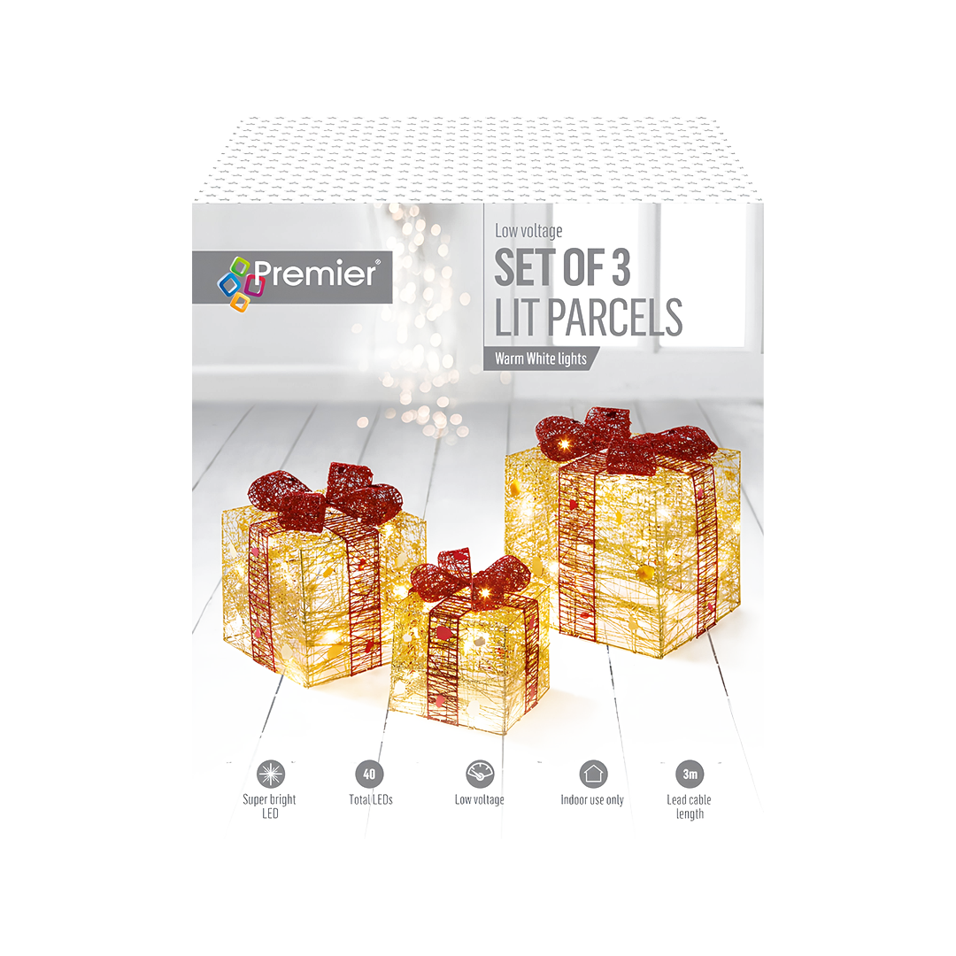 Premier Gold & Red Christmas Parcels LED String Lights 40 Warm White LEDs