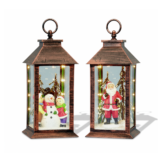 Premier Lit Lantern Santa & Snowman 35cm Christmas LED Water Spinner