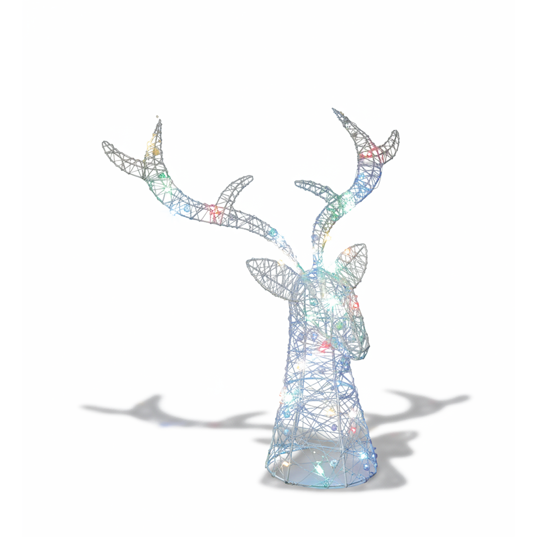 Premier White Lit Stags Head 42cm Multi Colour LED Christmas Decoration