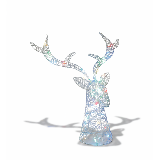 Premier White Lit Stags Head 42cm Multi Colour LED Christmas Decoration