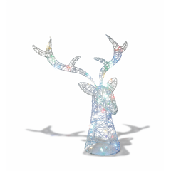 Premier White Lit Stags Head 42cm Multi Colour LED Christmas Decoration