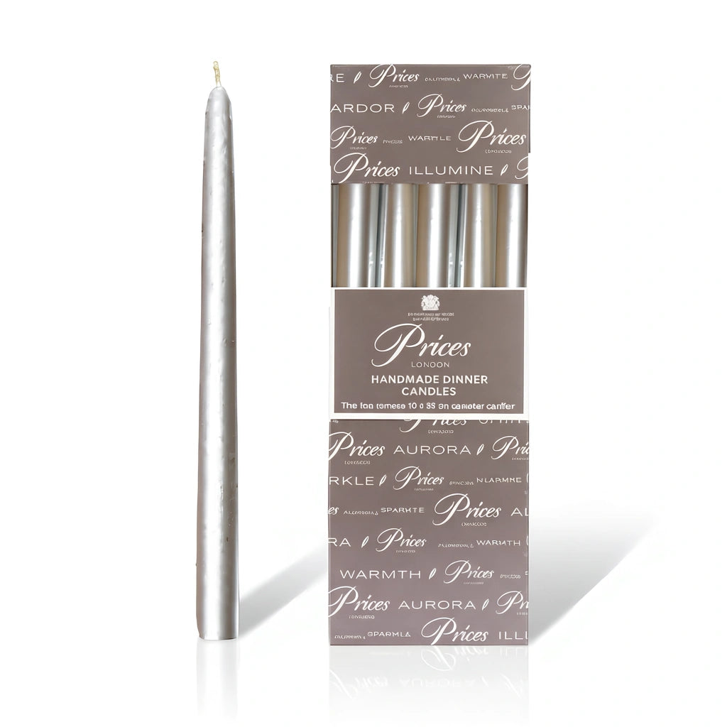 Price's Candles Venetian 10" Silver Taper Dinner Candles Pack of 10