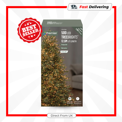 Premier 500 LED Multi Action Christmas Tree Lights Timer Vintage Gold Green Cable