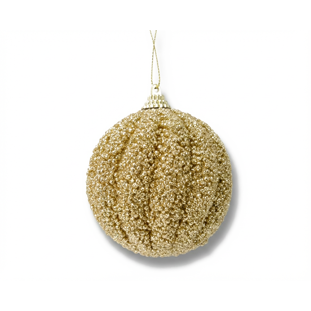 Kaemingk 8cm Light Gold Glitter Foam Bauble Christmas Tree Decoration Ornament