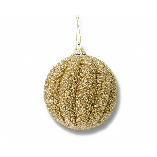 Kaemingk 8cm Light Gold Glitter Foam Bauble Christmas Tree Decoration Ornament