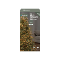 Premier 500 LED Multi Action Christmas Tree Lights Timer Vintage Gold Green Cable