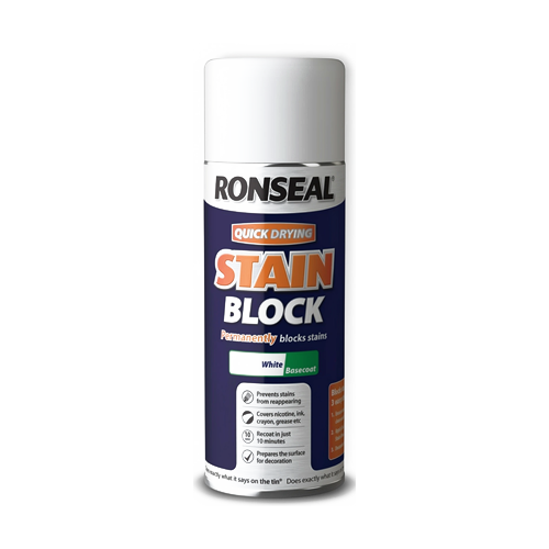 Ronseal Stain Block 400ml White Aerosol Spray Paint for Walls & Ceilings