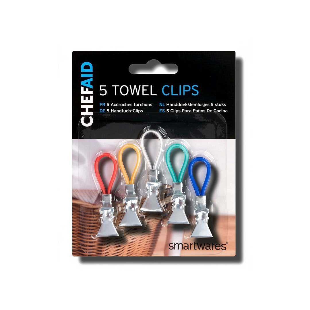 Chef Aid Towel Clips Set of 5 Strong Kitchen Tea Towel Holders Household Use